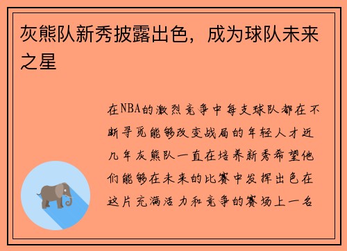 灰熊队新秀披露出色，成为球队未来之星